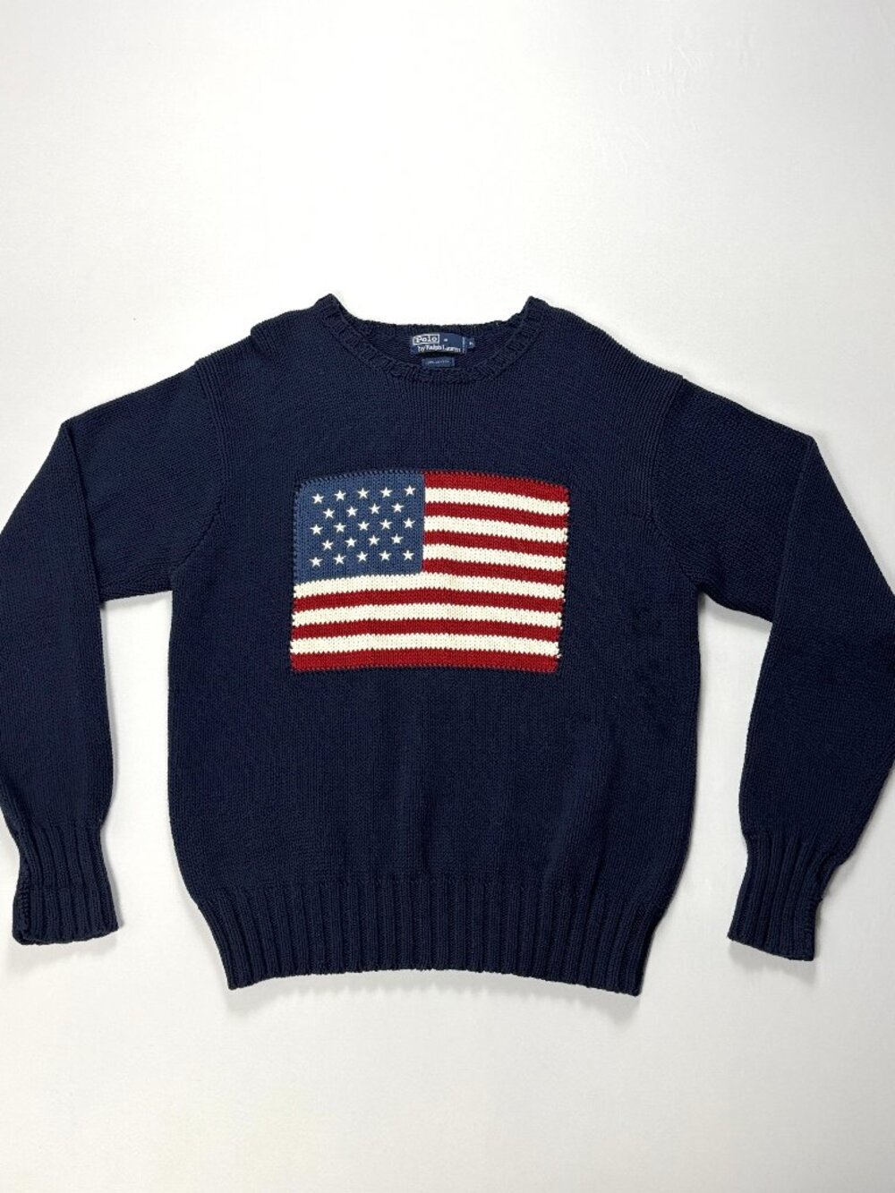 Vintage Polo Ralph Lauren Mens American Flag Cotton Sweater Blue Sz M Knit
